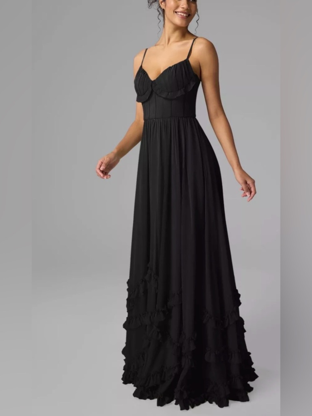 Black Ruffled Maxi Dress with Spaghetti Straps